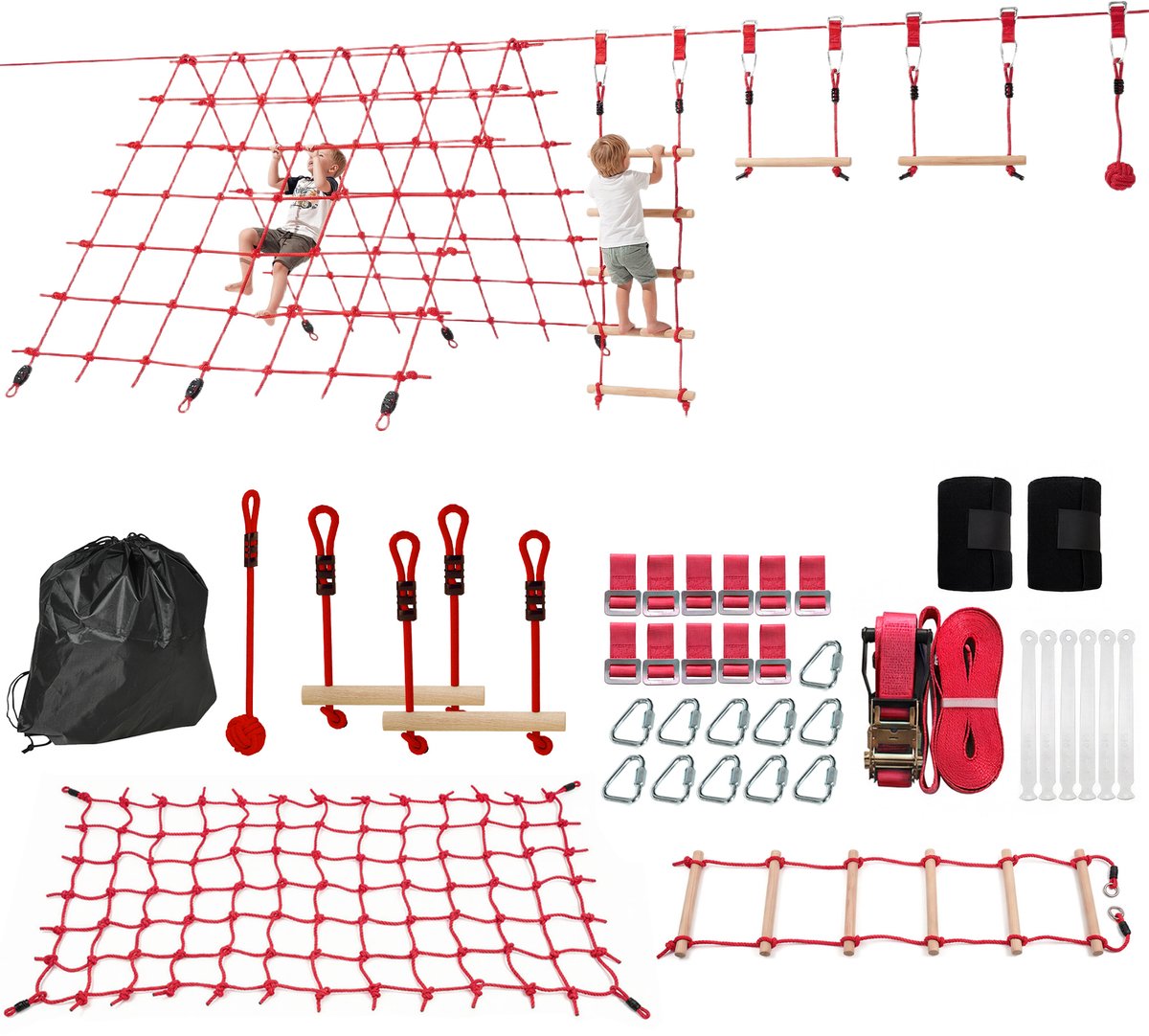 Aiyaplay Kinderen Klimtouw Set-Massief hout-1000L x 300B x 180H cm-Rood