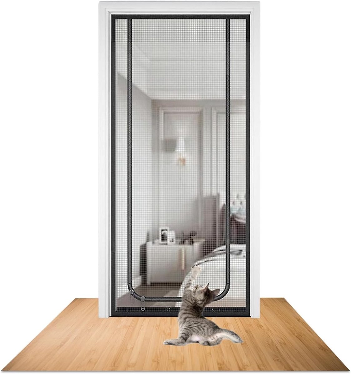 Veilige Kattenbalie Deur met Dikke Gaas, Katvriendelijk Ontwerp voor Binnen en Buiten, 90x200cm
