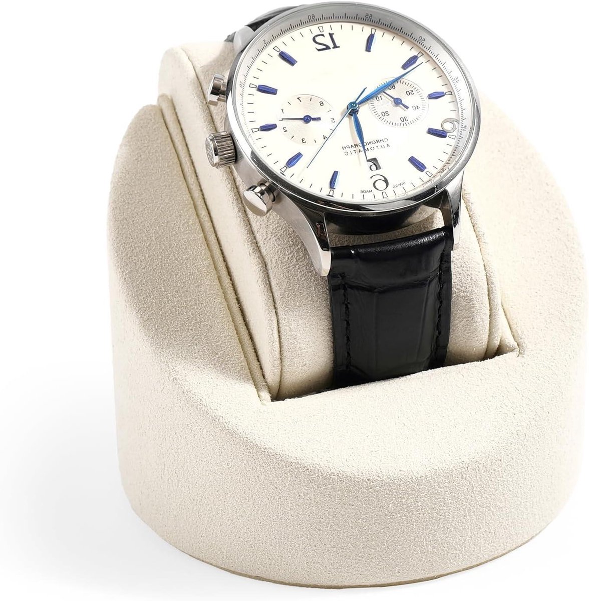 Horloge Stand Leer - Horloge Houder - Horloge Presenteren - Handgemaakte Kwaliteit - Voor 45mm Kast - Beige