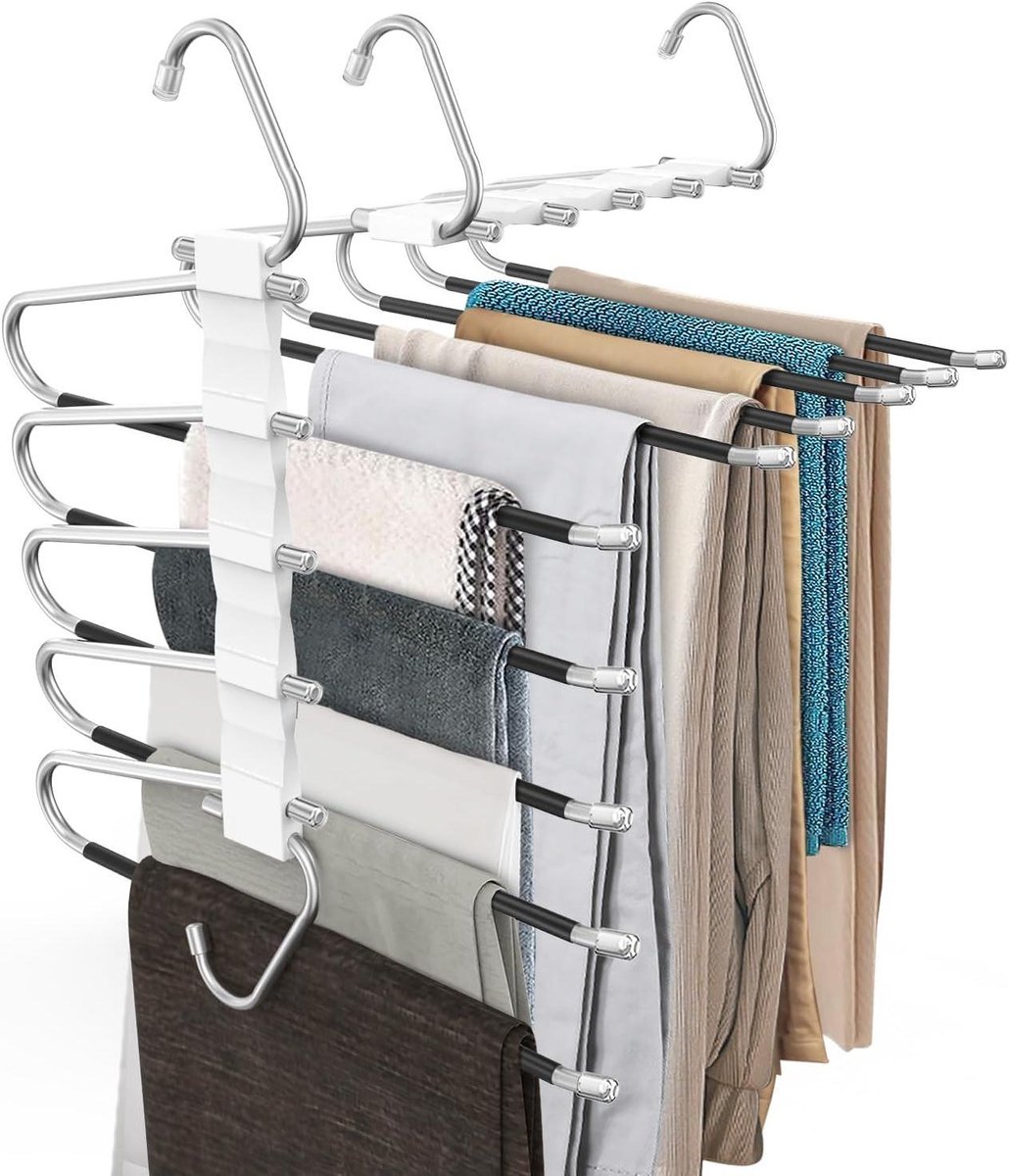 Broekhangers Set - Kledingrek Organizer - Kastruimte Besparen - Twee Ophangmodi - 3 Stuks - Wit