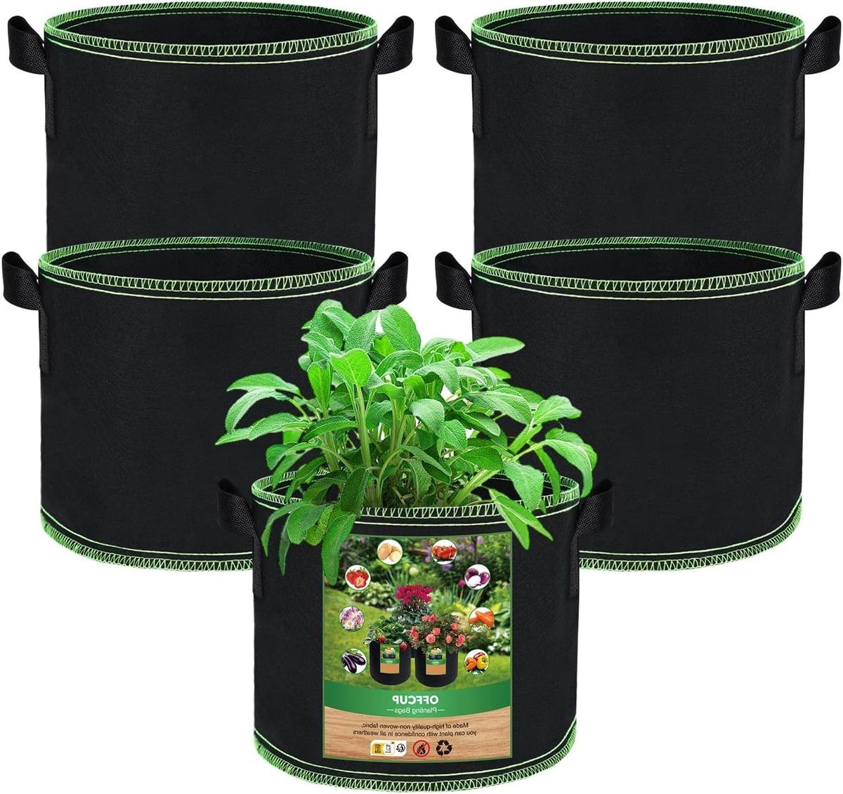 5 Stuks 20L Groeizakken van Ademend Non-Woven Stof voor Aardappelen, Tomaten en Groenten