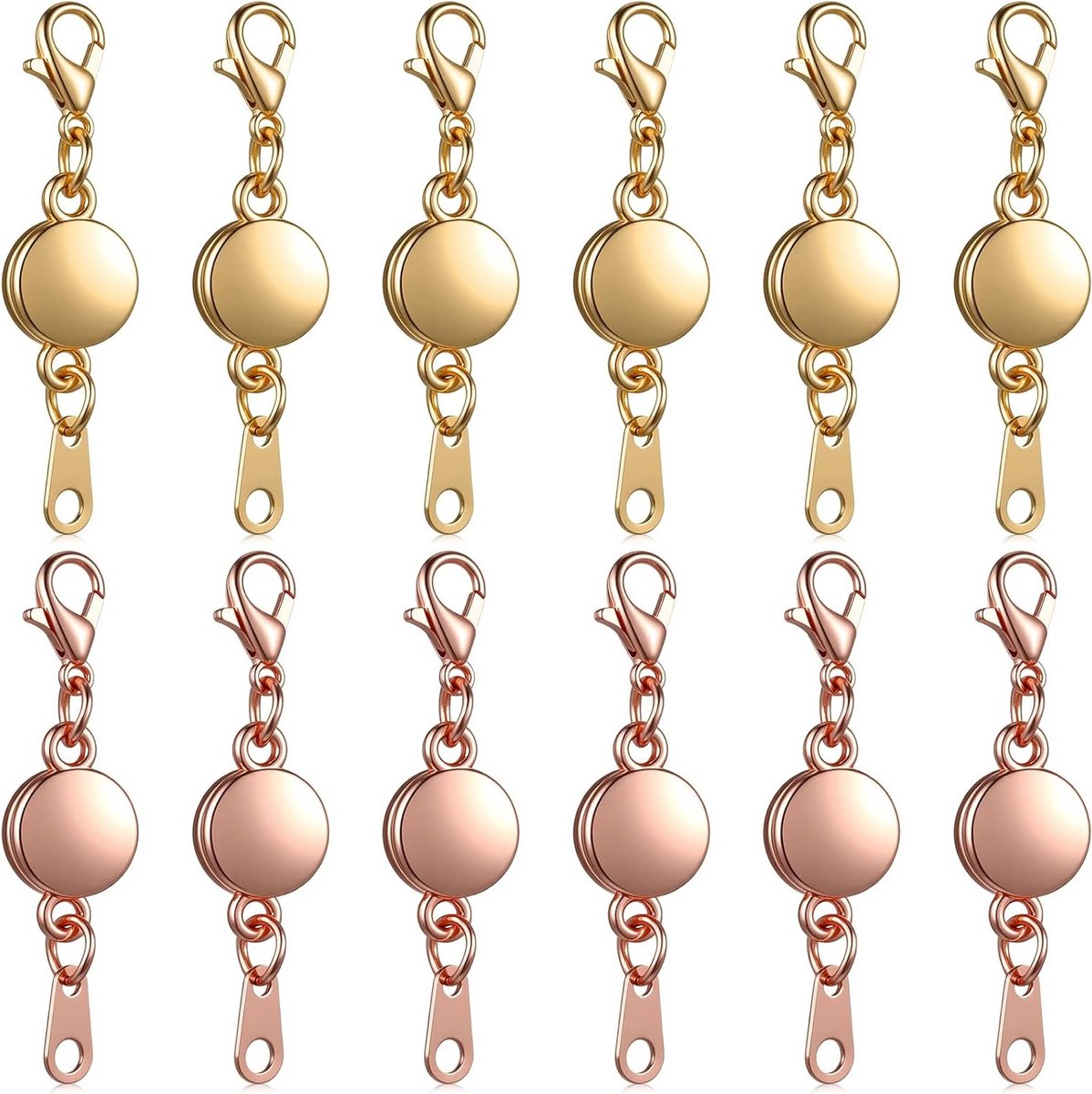 12-delige Set Magnetische Sluitingen voor Sieraden - Ronde Ketting Sluitingen en Extenders in Roségoud en Goud voor Sieraden Maken
