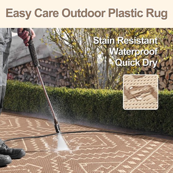 Outdoor tapijt - Plastic vloerkleed - Buitenleven comfort - Omkeerbaar design - 8 x 10 voet - Beige en bruin van Merkloos — afbeelding 2