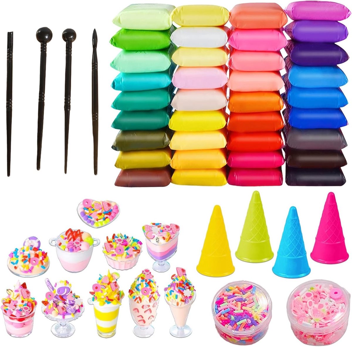 Starterset voor 36 kleuren luchtgedroogde klei - Superlichte modelleermassa met accessoires voor creatieve DIY-projecten