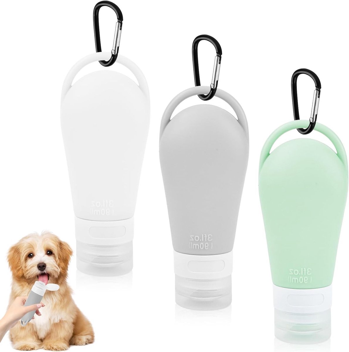 Voedingsbuis voor het vullen, set van 3 rekbare clips, 90 ml herbruikbare siliconen flessen, hondentraining beloning en snacks