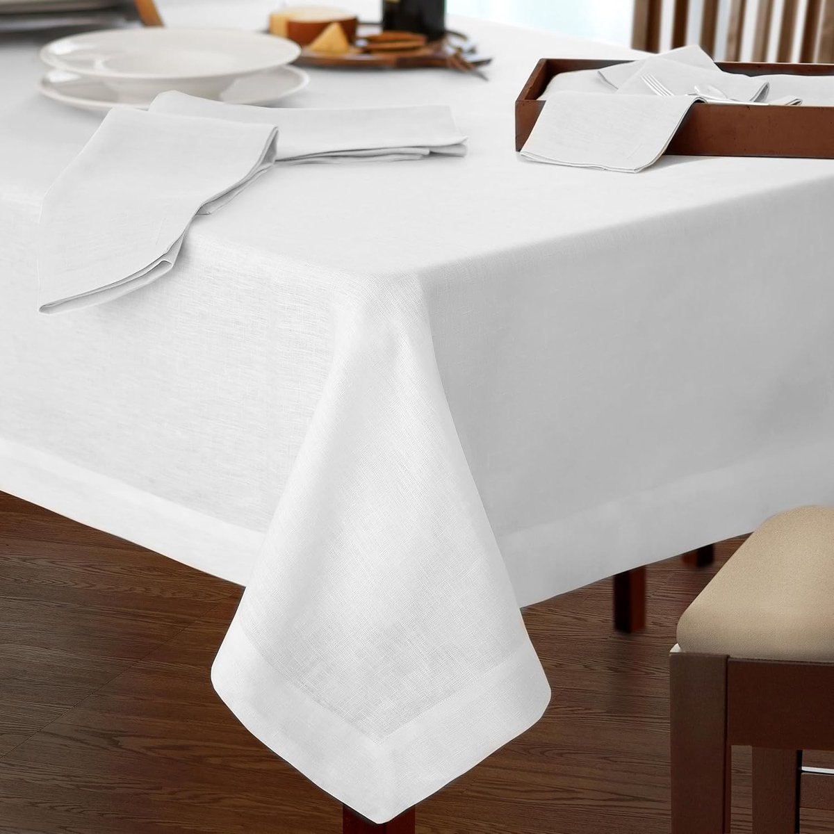 Tafelkleed - Linnen Kleed - Dineren in stijl - 100% Belgisch vlas - 244 x 122 cm - Wit