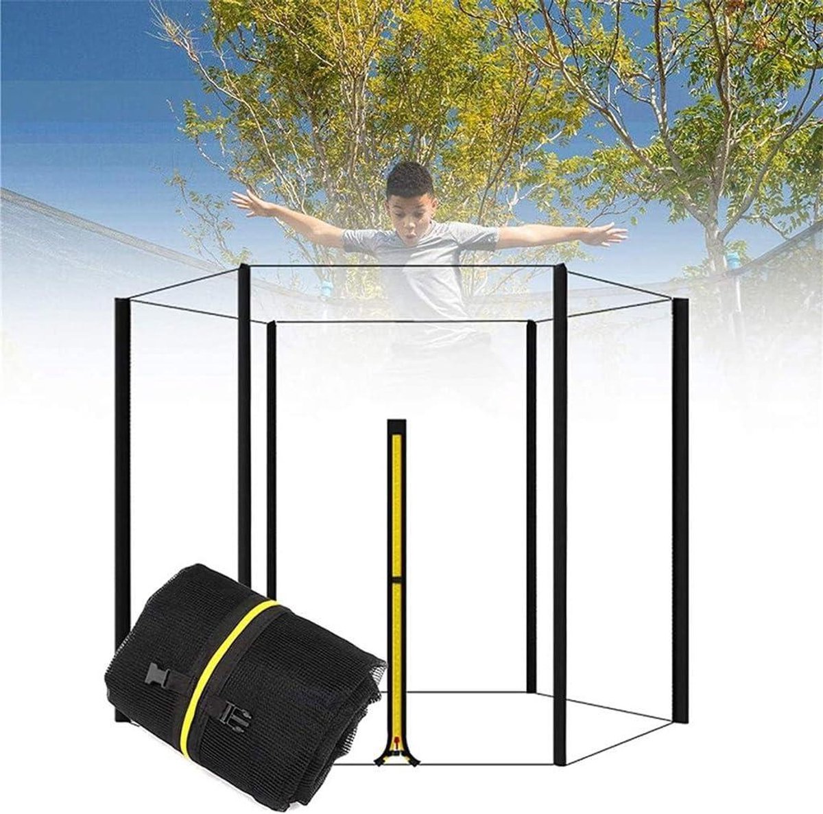 Trampoline Net Vervanging - Trampoline Veiligheidsnet - Veilig Springen - Ritssluiting met Gesp - Tot 14ft - Zwart
