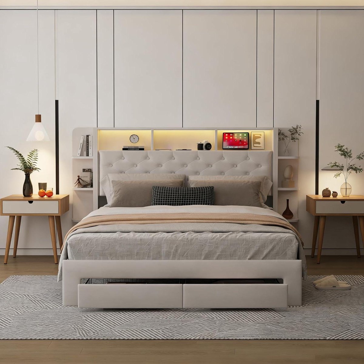 Tweepersoonsbed - Ladebed Kastbed - Opruimen Slapen - Met Led en USB - 160x200 cm - Wit