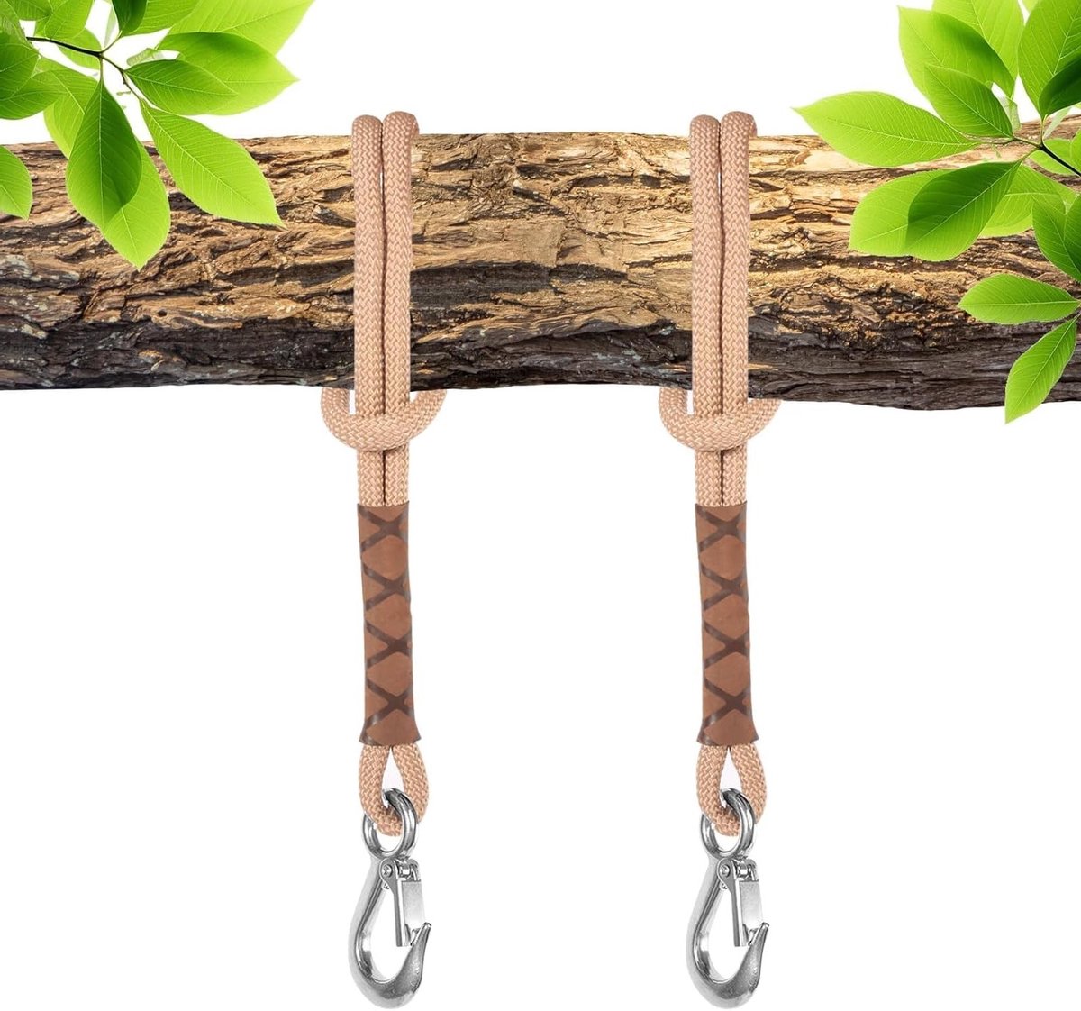 Verstelbare Hangstoel Bevestiging met Carabiner voor Bomen - 2 Stuks, 60 cm, Ideaal voor Hangmatten en Tuinschommels