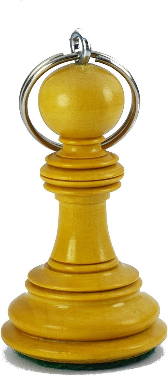Houten Schakelpion - Sleutelhanger Pion - Decoratie Accessoire - Handgesneden India - XL - Beige