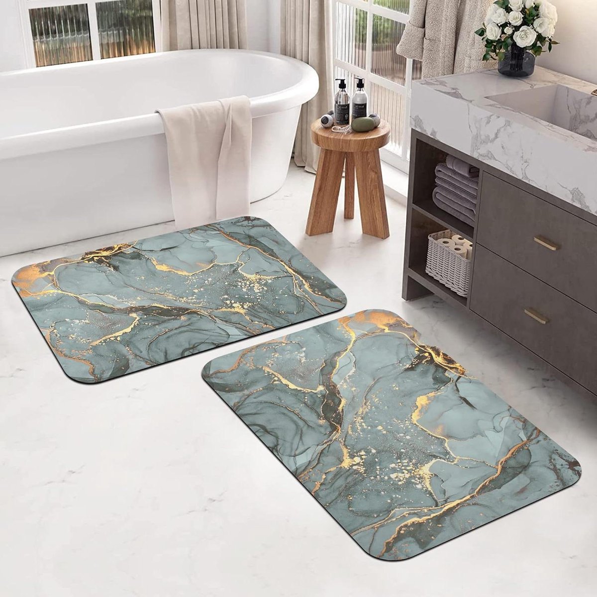 Siliconen Badmat - Douchemat Antislip - Veilig Douchen - Sneldrogend Waterabsorberend - 60 cm x 40 cm - Lommerrijke Lime
