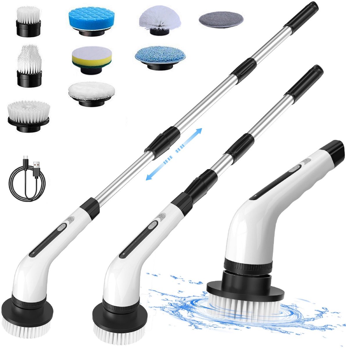 Hearyoo Schrobborstel Elektrische Schoonmaakborstel - Draadloze Spin Scrubber met 9 Opzetstukken - 2 Snelheden