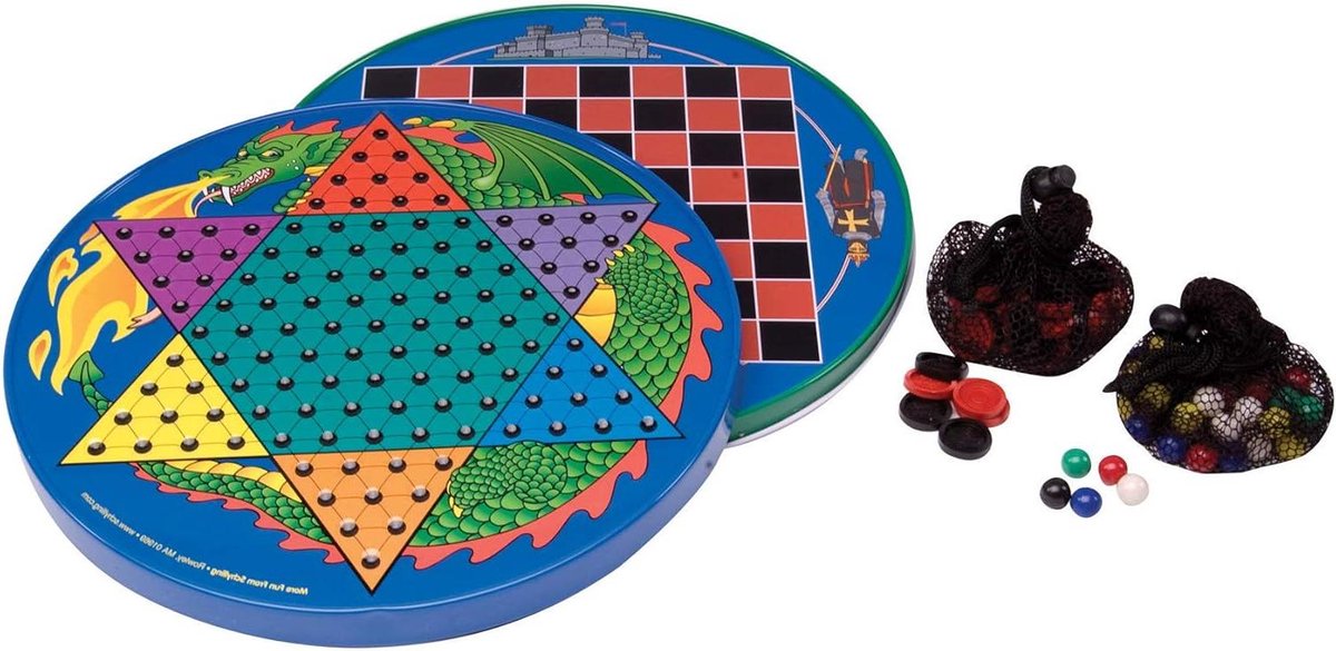 Chinees Dammen Spel - Strategie Spel - Familie Spelletjes - Blikken Opbergdoos - 1 EA - Meerkleurig