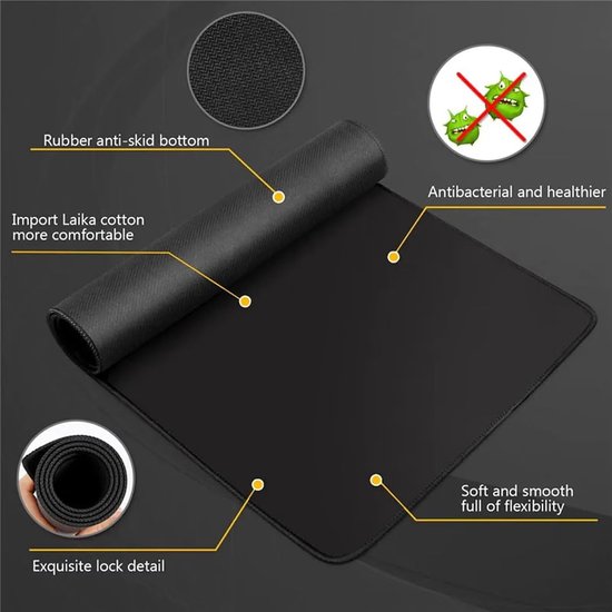 XXL Muismat - Bureauonderlegger Gamingmat - Precisie Gaming - Gestikte Randen - 800x400mm - Zwart Wit Draak — afbeelding 3