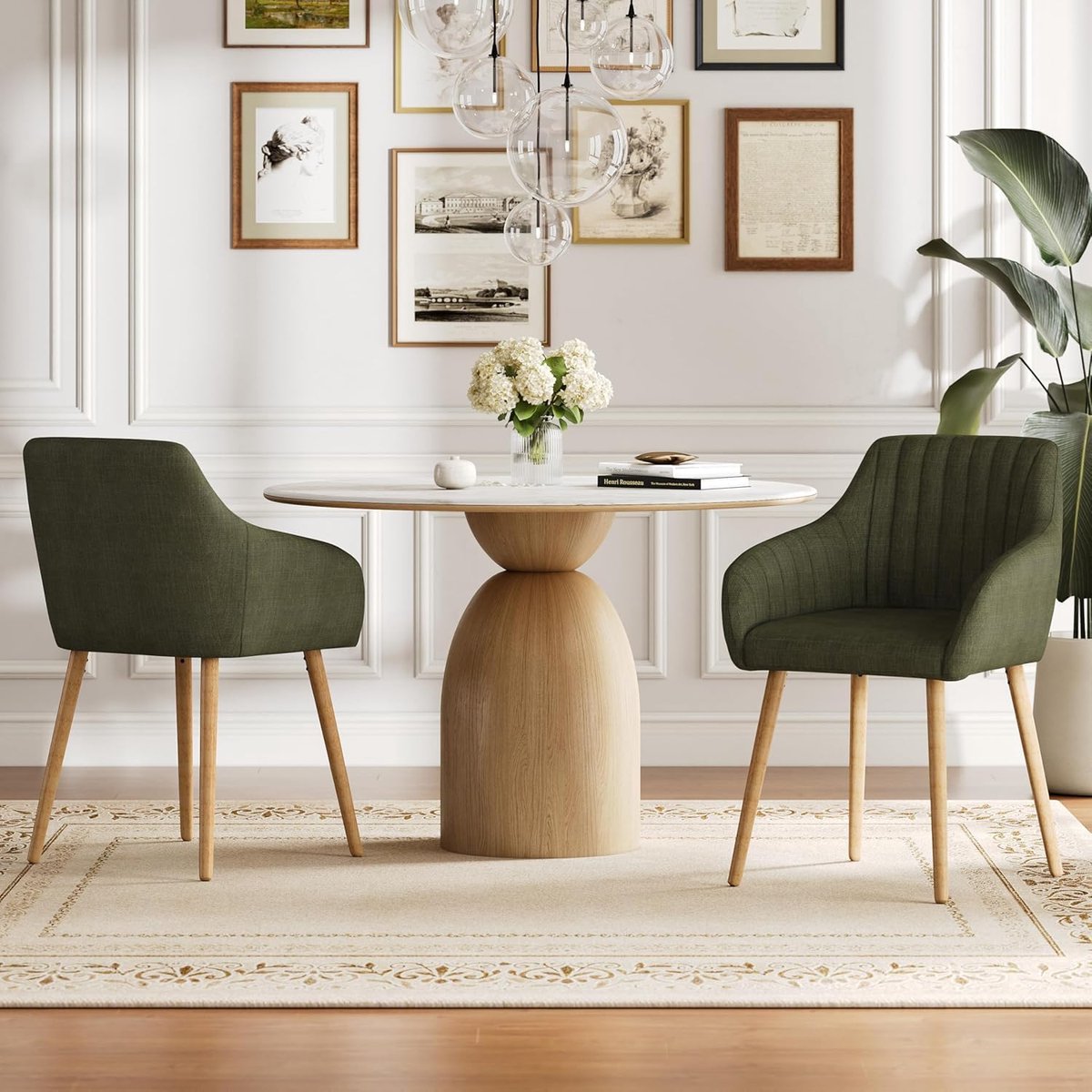 Eetkamerstoelen Set van 4 – 82 cm Gestoffeerde Stoelen met Armleuningen, Polyester Bekleding en Houten Poten – Luxe Comfort Stoel Donkergrijs – Urbanhome
