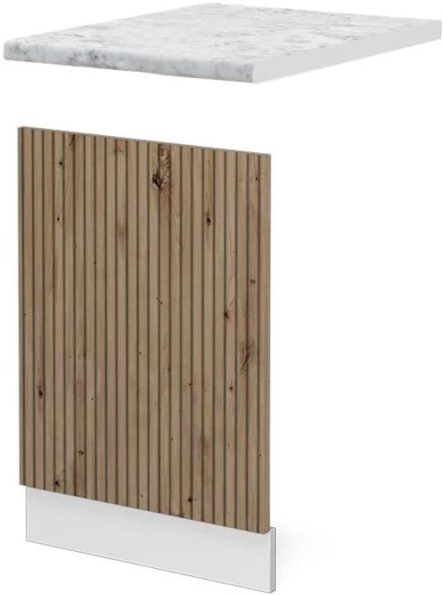 Vaatwasser paneel - Keukenfront met blad - Keuken opknappen - Artisanaal eiken look - 45 cm breed - Marmer