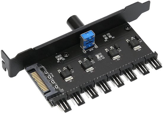 Ventilator Controller - Fan Hub - PC Koeling Optimaliseren - 8 Kanaals Aanpassing - PCI Beugel - Zwart
