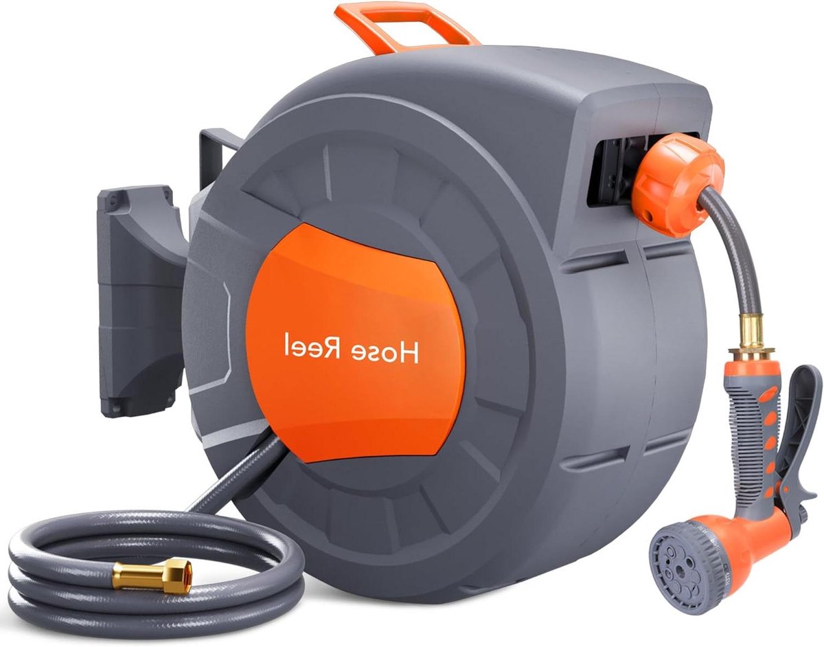 Intrekbare Tuinslanghaspel - Automatische Slanghaspel - Tuin Bewateren - Vergrendelt op Elke Lengte - 1/2" x 100ft - Zwart