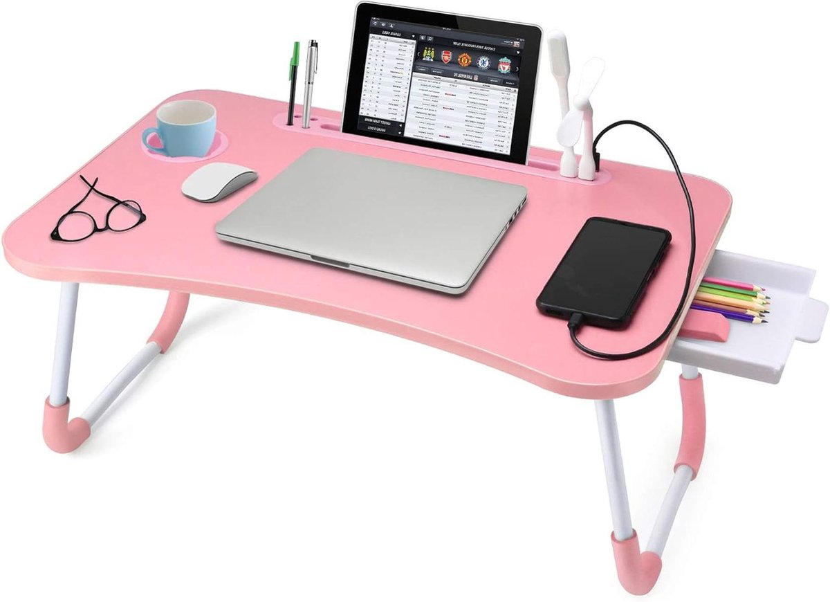 Laptop Bed Tafel - Bedtafel Laptop Bureau - Werken en Ontspannen - Met Lade en USB