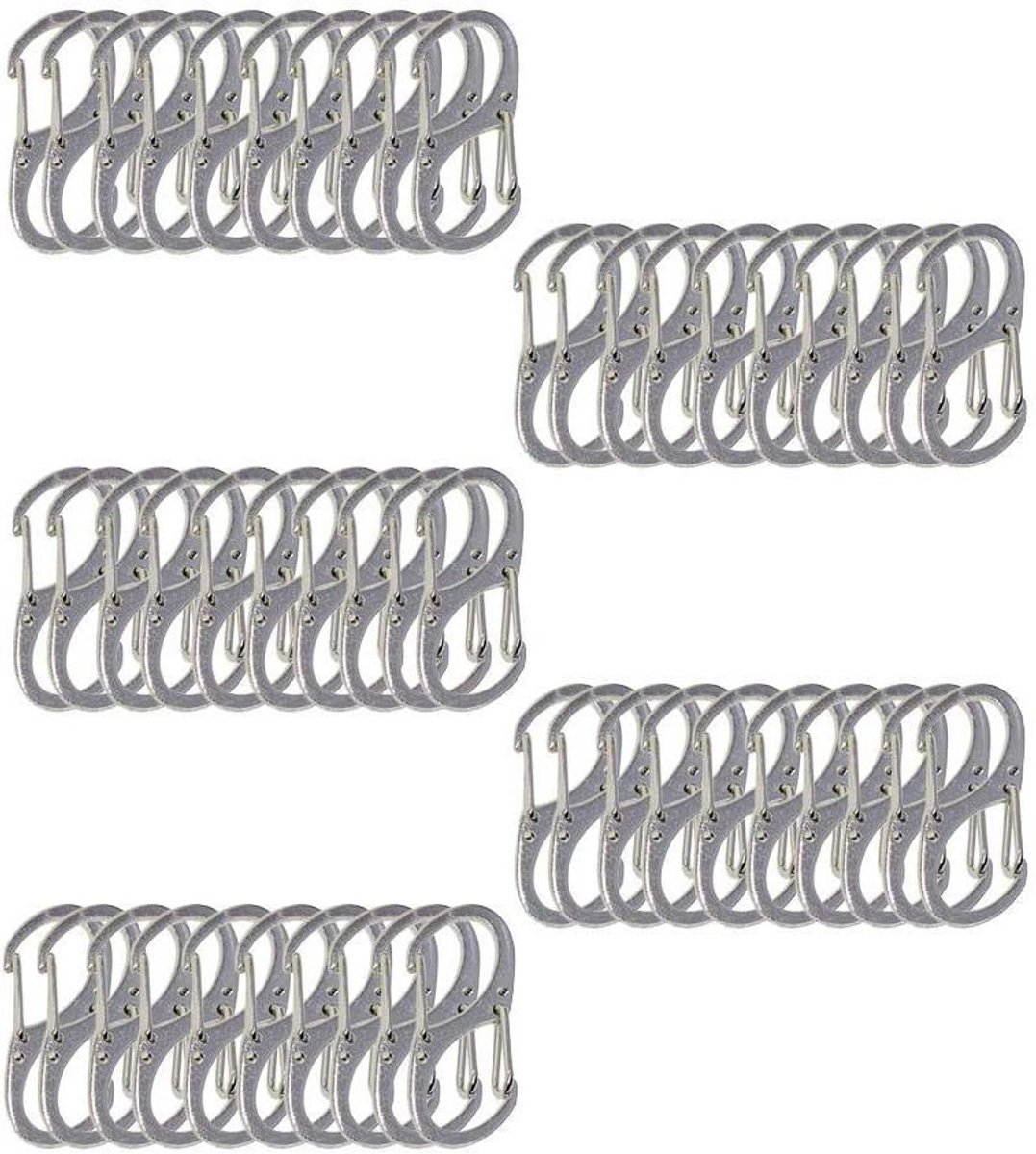 Kleine S-haken - Karabijnsluitingen Clips - Buitenactiviteiten Bevestigen - Dubbele Poort Ontwerp - 50 Stuks - Zilverkleurig