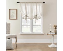 Vouwgordijn Linnenlook - Transparant Gordijn - Privacy Creëren - Stangdoorloop Stijl - 80 x 140 cm - Wit