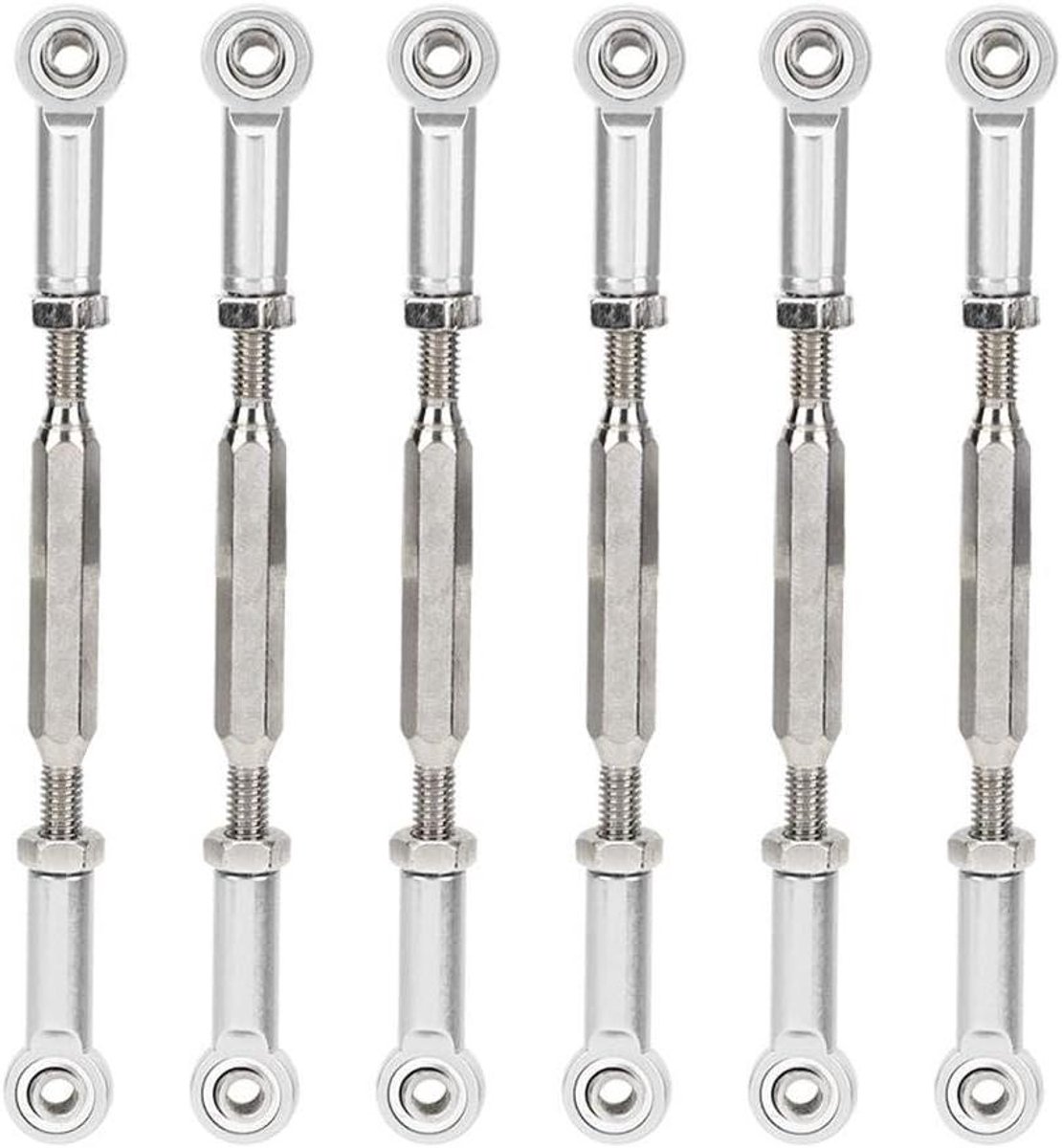 Verstelbare duwstangen - RC koppelingen - RC auto upgrade - Lichtgewicht aluminium - 6 stuks 88mm - Zilver