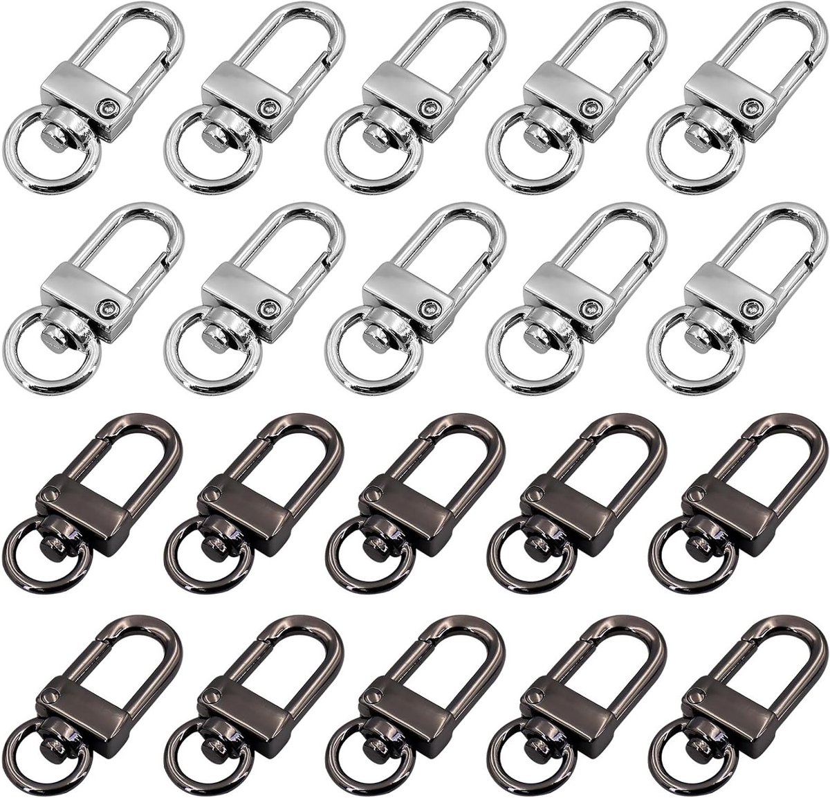 20 Stuks Sleutelhangers met Rotatable Karabijnhaak en Klemmen voor Sleutels en Accessoires