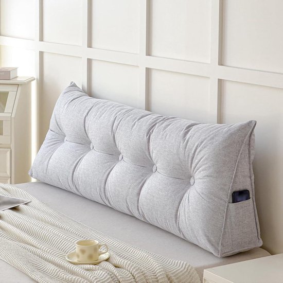 Hoofdeindekussen - Lumbaal kussen - Comfortabel lezen - Zachte katoen-linnen - 60x50x15cm - Grijs