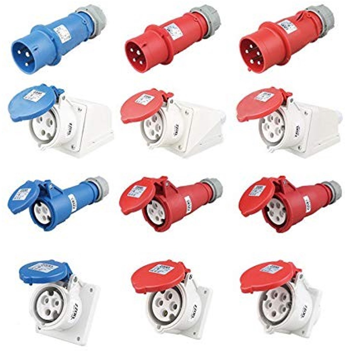 aladdien - IP44 3Pin 32A Blauwe Industriële Plug - Waterdichte Industriële Stopcontact - Rood - Heavy Duty Connector - Geschikt voor Buiten - 32A St..