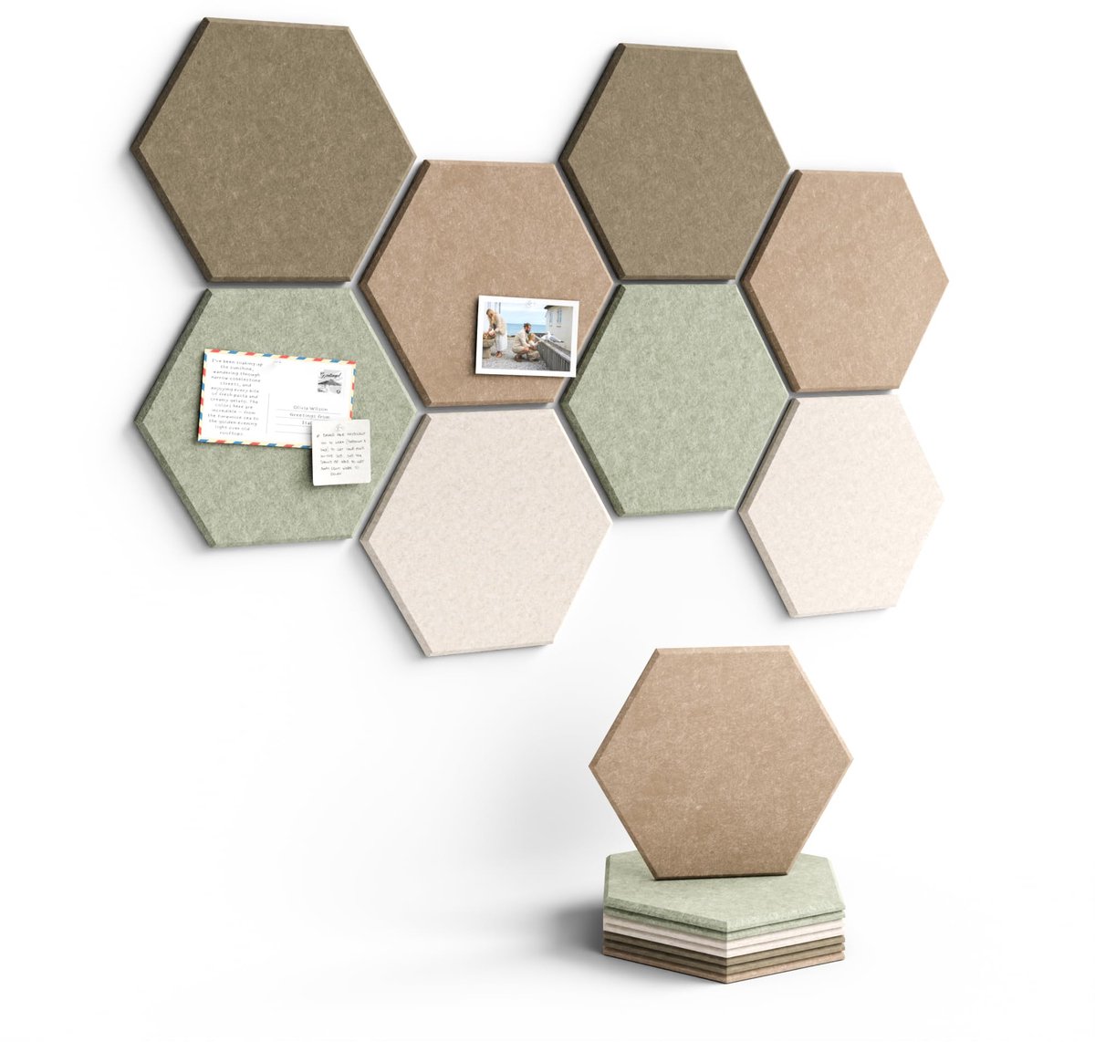 Hexagonale Kurk Board - 8 Stuks Vilt Prikbord, Vilt Board, Polyester Vezel Geluidsabsorberende Board, Muurstickers, Met 30 Pushpins, 50 Lijm, Geschikt Voor Kantoor, Klaslokaal En Thuis Naald Board, Vilt Board