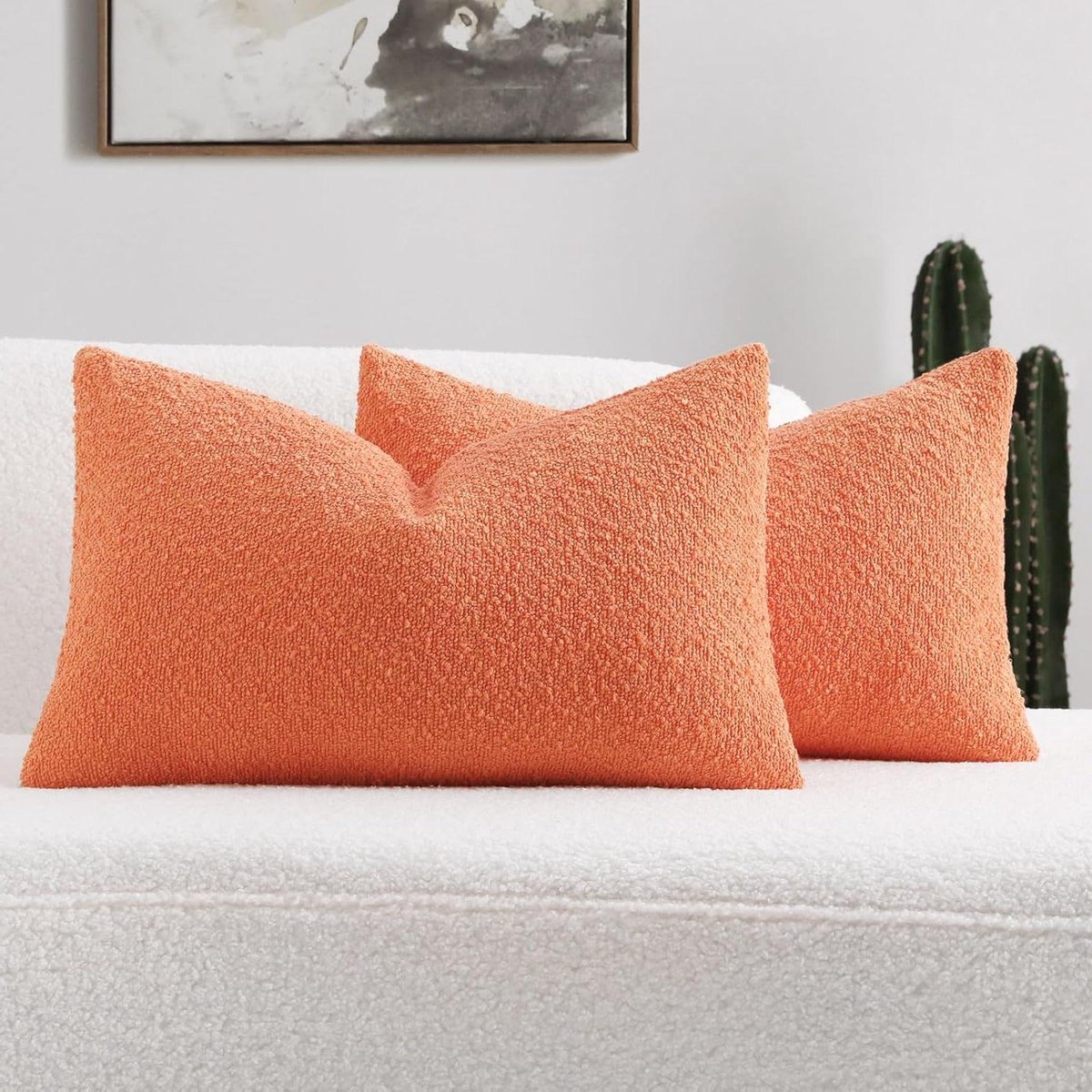 Decoratieve Sierkussenhoezen - Kussenhoezen Set - Woonkamer Decoratie - Zachte Boucle Stof - 30 x 50 cm - Oranje