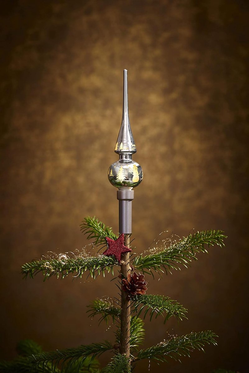 Kerstballen met Piek - Kerstboomversiering Set - Kerstsfeer Creëren - Echt Glas LED - 4 ballen 8cm 1 piek 28cm – foto 4