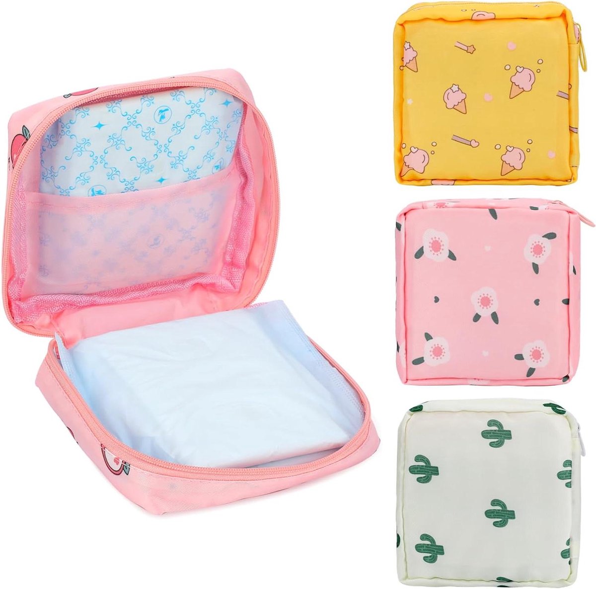 Maandverband Opbergtas - Periodezakje Menstruatiezakje - Hygiënisch Opbergen - Draagbaar Nylon Oxford - 4 stuks 16x13 cm - Grijs