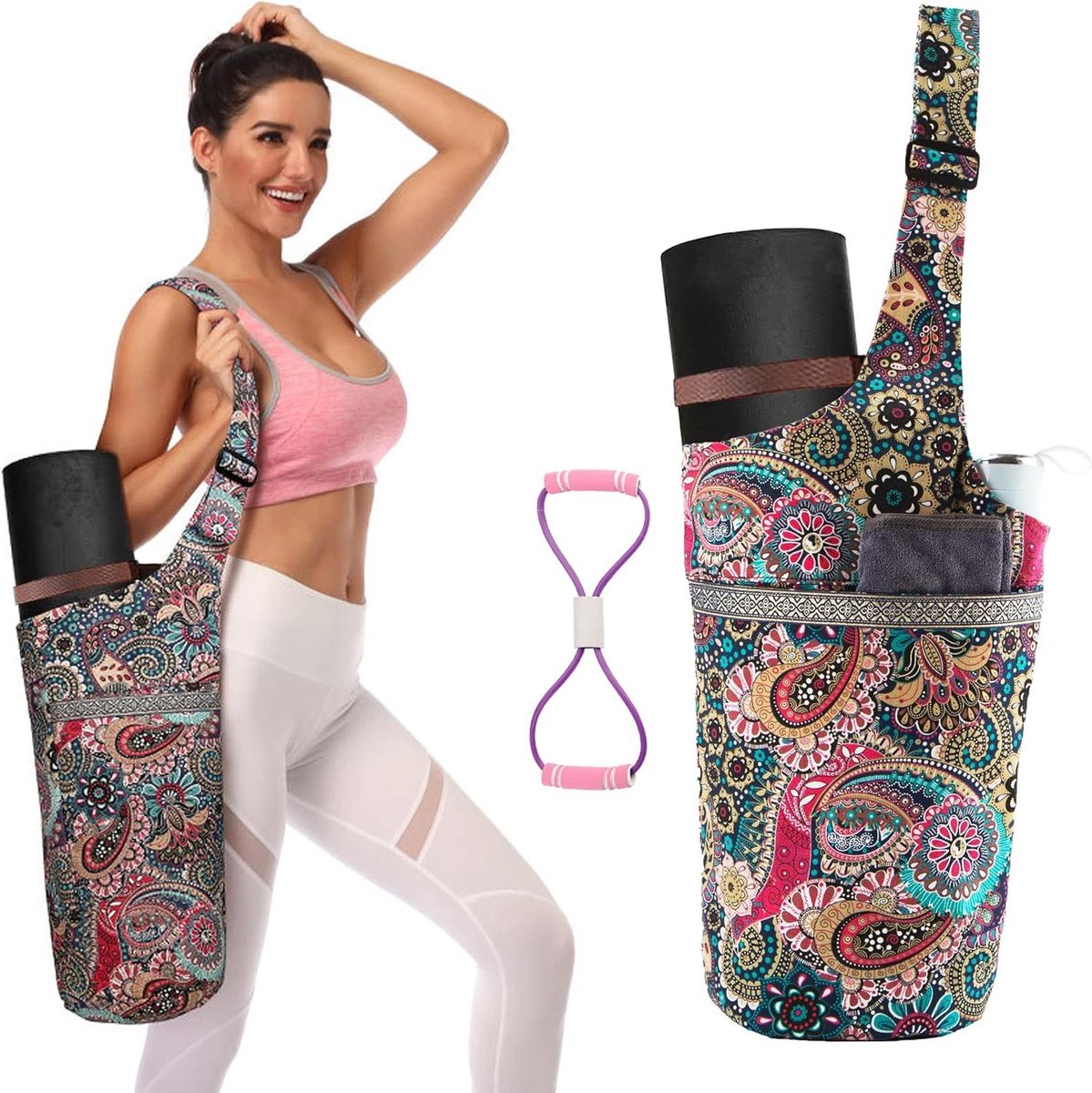 Yogatas - Yogamat drager - Yoga spullen vervoeren - Verstelbare schouderband - 95 cm x 34 cm - Meerkleurig