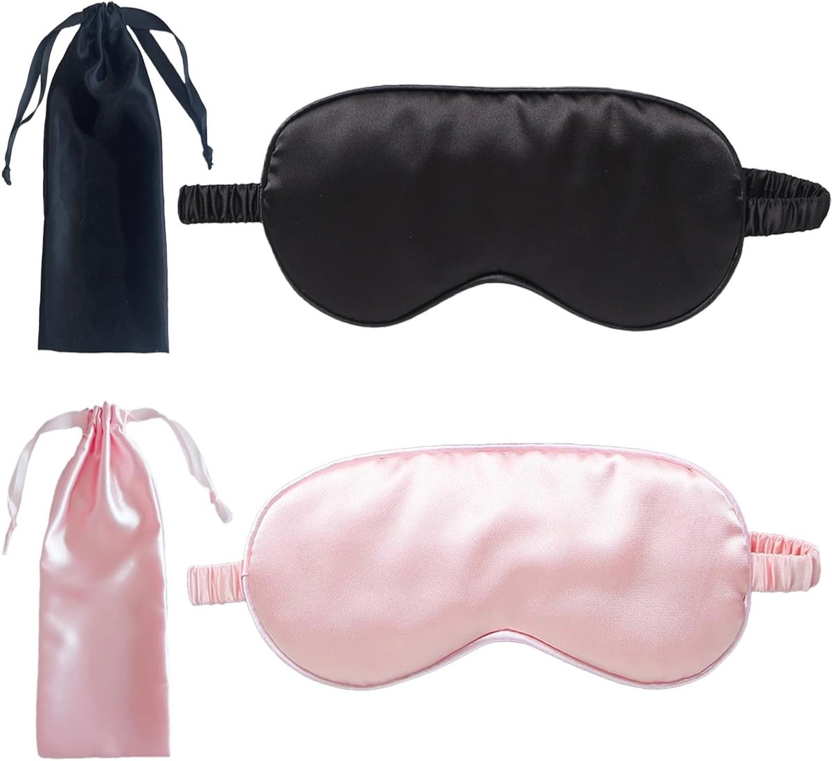 4-delige set slaapmaskers voor vrouwen en mannen, zijden oogmaskers, ultra zacht en huidvriendelijk, draagbaar met elastische banden voor optimale ontspanning en slaapkwaliteit (Zwart & Roze)