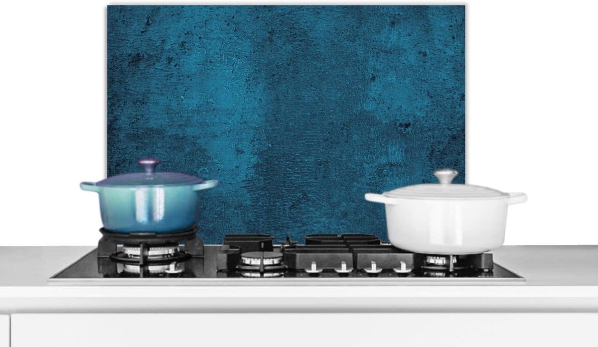Spatscherm Keuken - Spatwand Beton - Koken - Betonnen Structuur - 60x40 cm - Blauw