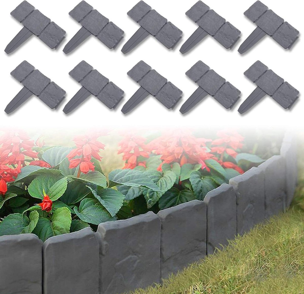 Gazonrand Steenlook - Bloembakrand Omrander - Tuin Afscheiden - Eenvoudige Installatie - 10 meter - Donkergrijs