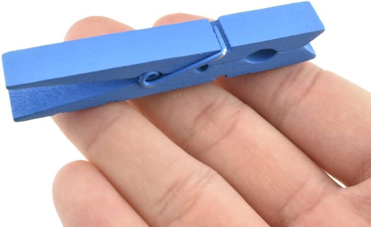 Houten Wasknijpers - Kledingknijpers Clips - Kleding Drogen - Sterke Veren - 2.87 Inch - Blauw