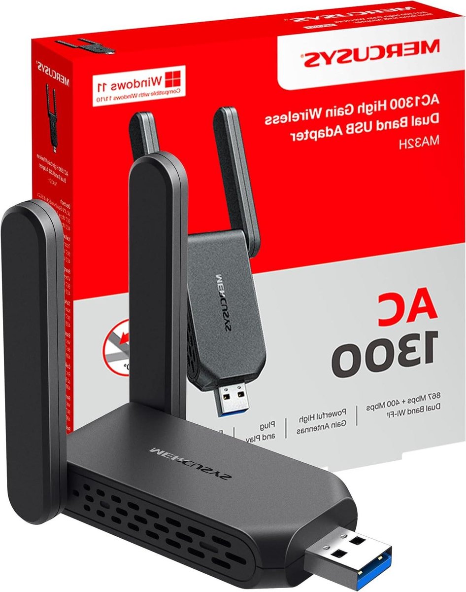 WiFi USB Adapter - WLAN Stick - Snelle Internetverbinding - Dual Band MU-MIMO - AC1300 - Zwart