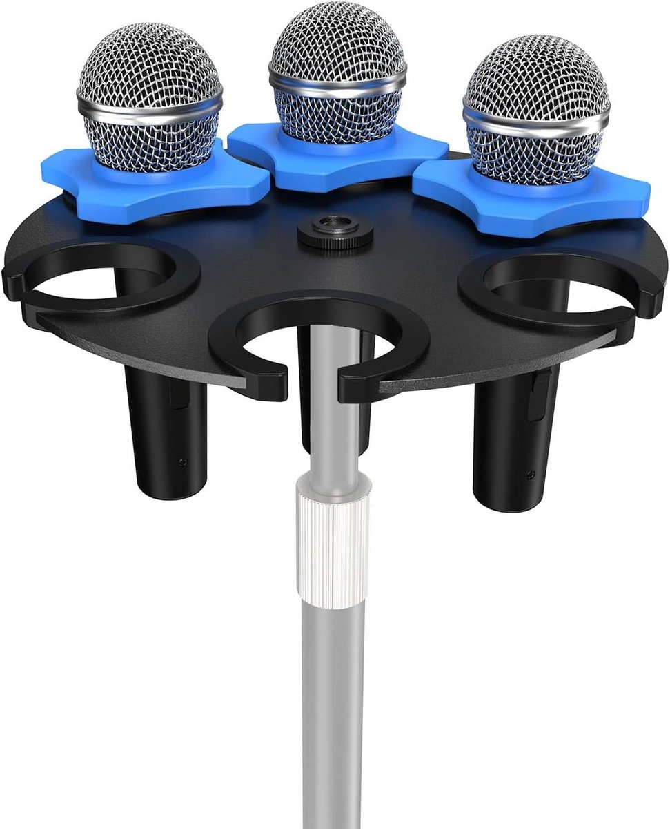 Microfoonhouder met 6 slots voor microfoonstandaard, stevige basis en antislipringen, geschikt voor diverse schroefdiktes