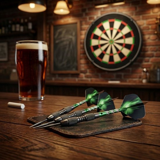 Groen zwarte dartpijlen set 22g met metalen barrel en gegraveerd patroon - darts voor heren en dames - dartpijlen met aluminium schacht, groene flights en geribbelde grip - set van 3 darts voor entertainment en spellen van Merkloos — afbeelding 5