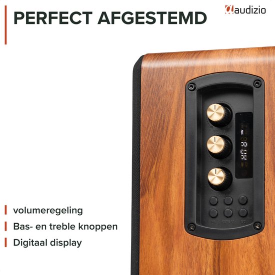 Boekenplank speakers - Audizio BS10 actieve speakerset - HiFi speakers met Bluetooth - 80W - Houtlook van Merkloos — afbeelding 5