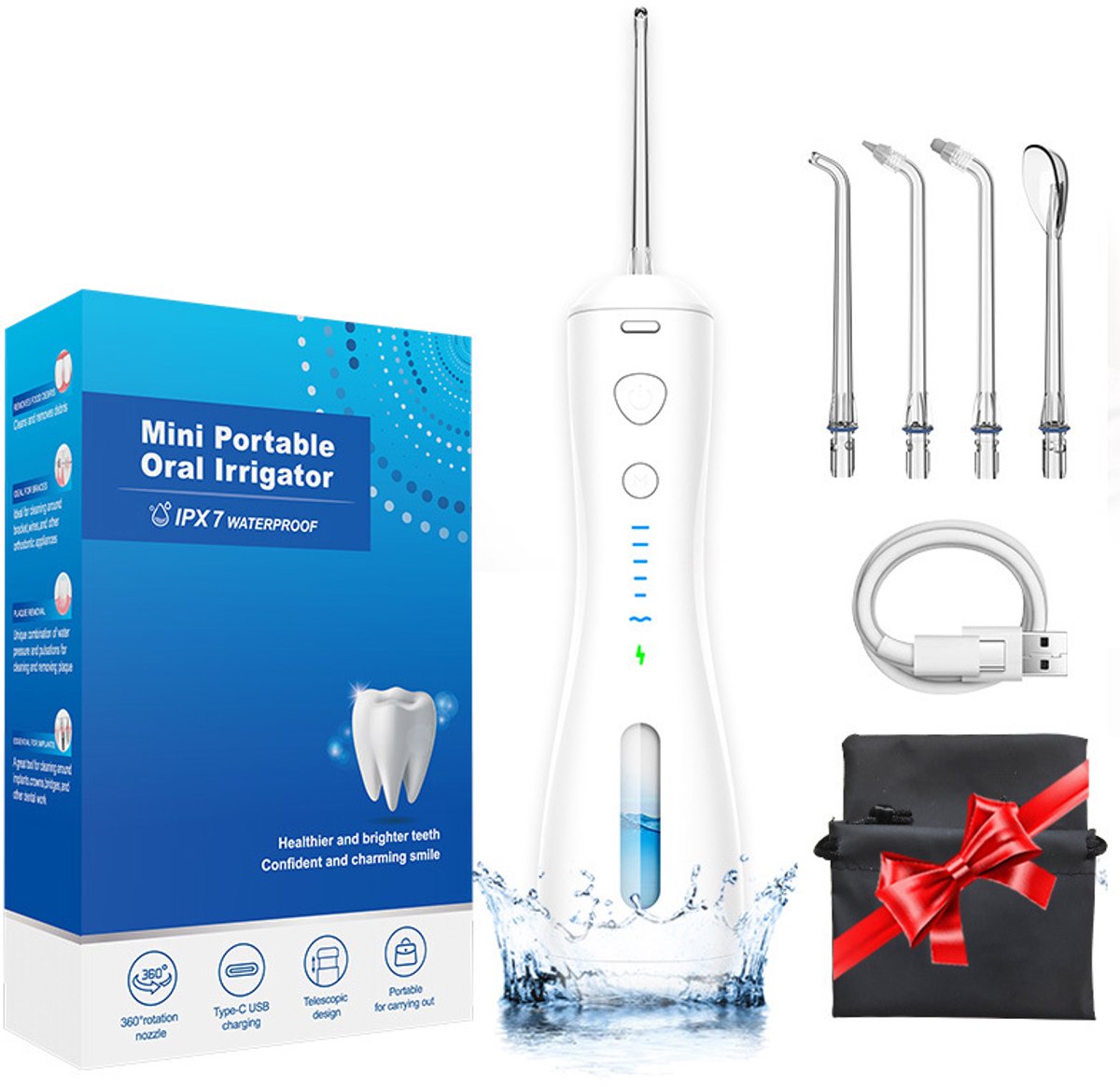 Waterflosser [Tandheelkundige draadloze draagbaar] 6 modi & IPX7 waterdichte oplaadbare monddouche watertanden reiniger floss pick, thuisgebruik waterflossers voor beugels bruggen/tandvleesverzorging