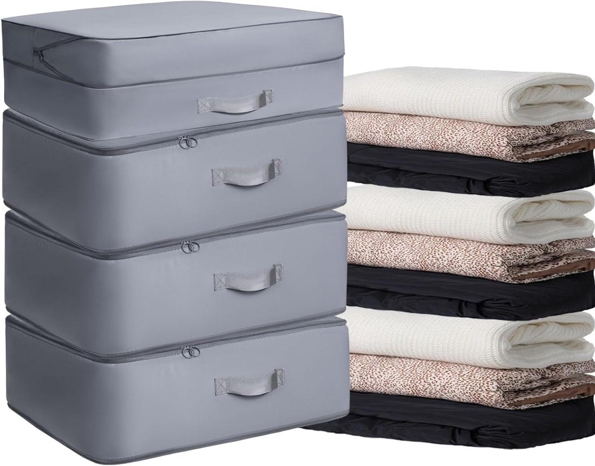 Compressiezakken Kledingopslag - Opbergzakken Organizers - Ruimte Besparen - Zelfcompressie Ontwerp - 4 Stuks Groot - Grijs