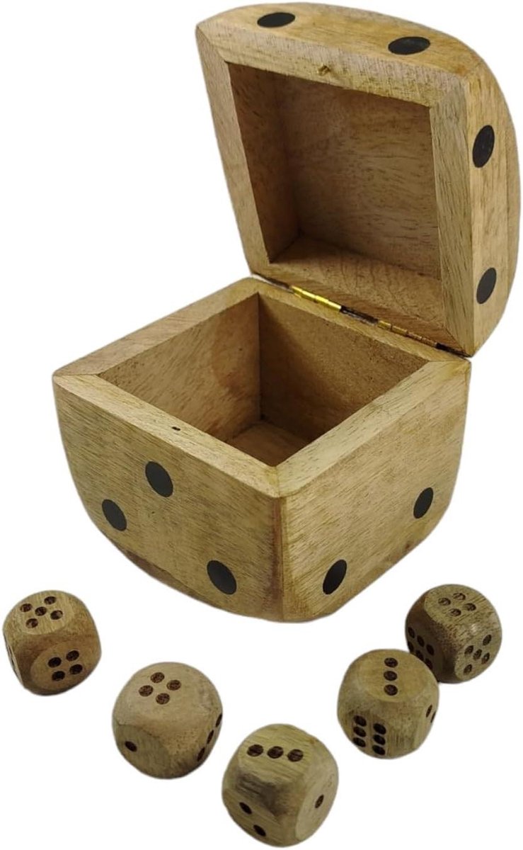 Dobbelstenen Opbergdoos - Kubusbeker Houten Dobbelstenen - Spelletjesavond Organiseren - Inklapbaar Kubusontwerp - 9 x 9 x 9 cm - Bruin