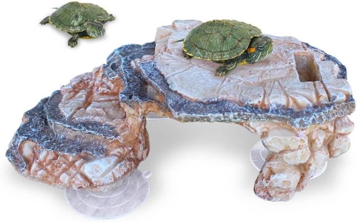 Basking Platform Reptielen - Zonneplatform Schildpad - Verblijf Aankleden - Met Voerbakje - Groot Formaat - Bruin