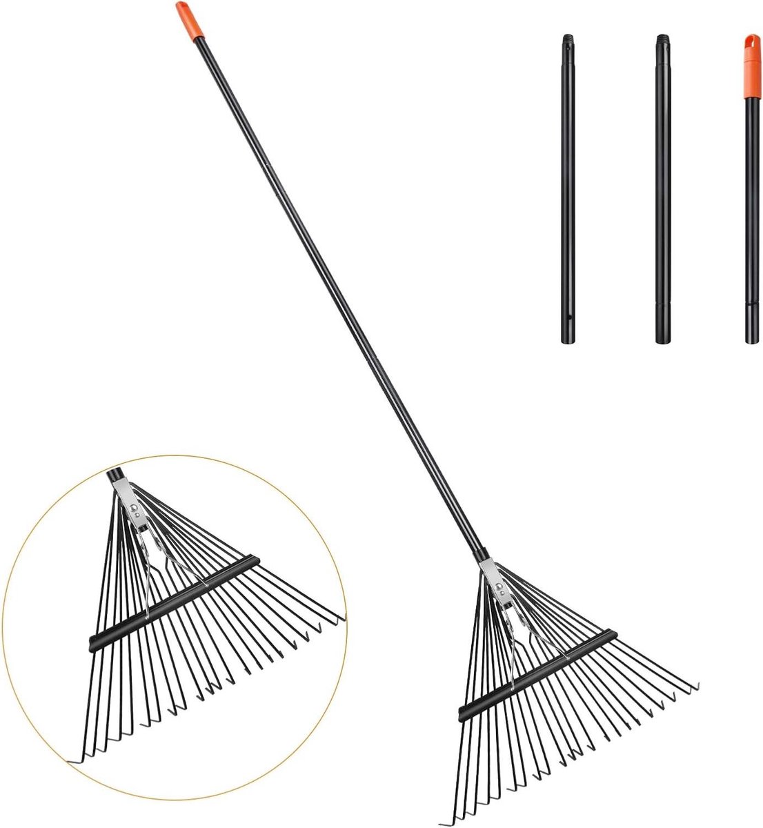Tuinbladhark Koolstofstaal - Gazonhark Bladhark - Gazon Opruimen - Verstelbaar Handvat - 22 Inch Breed - Zwart
