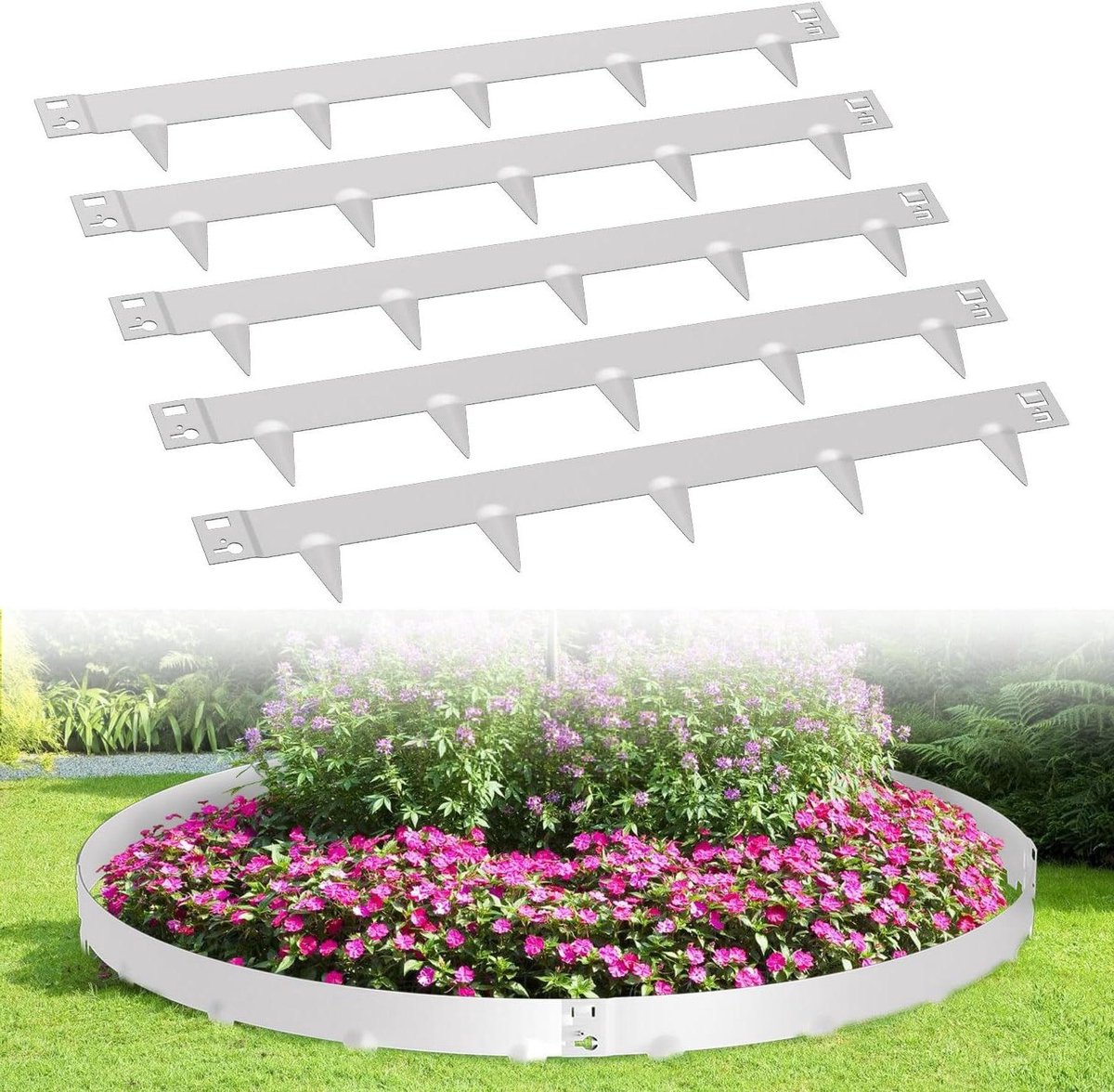 Gazonrand Metaal - Bloembedomranding Tuin - Tuin Afbakenen - Met Gronddoornen - 25 Meter - Grijs