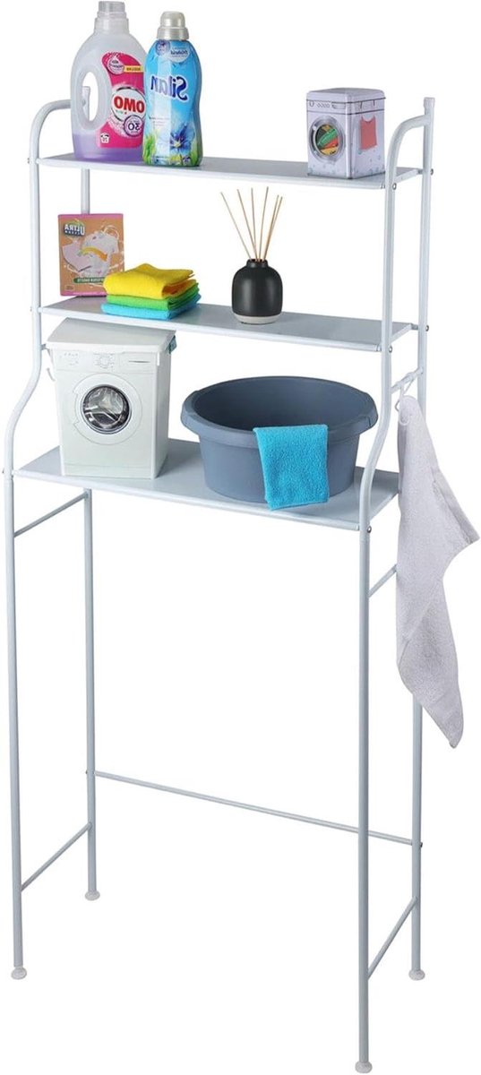 Wasmachinerek - Opbergrek - Ruimte Besparen - 3 Planken - 65 x 25 x 155 cm - Wit