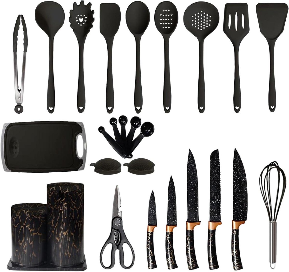 Keukengerei Set - Kookgerei Set - Koken en Bakken - Hittebestendig Siliconen - 25 Stuks - Zwart